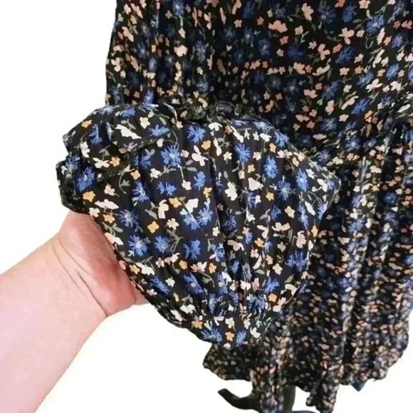 ZARA Dress Floral Mini Long Sleeves Black Blue Yellow Chiffon Y2K Women's Med - Picture 9 of 16